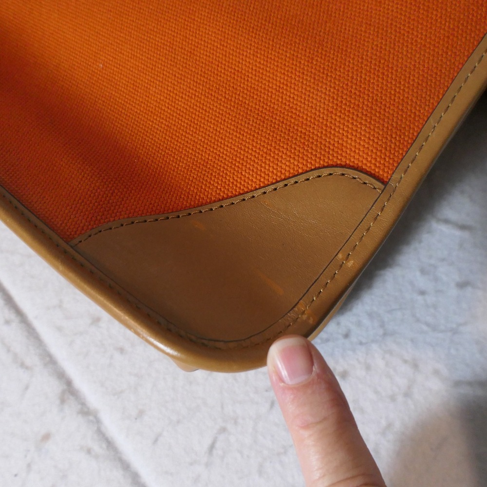 Michael Kors Womens Sullivan Messenger Bag L Tangerine Tan Canvas Leather Bold - Picture 7 of 16